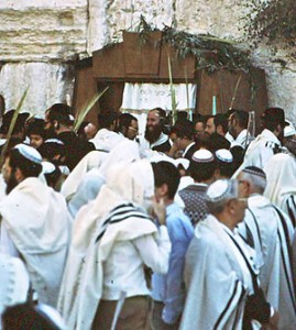 Sukkot 1 Jewish men at the Western Wall (Kotel) during the festival of Sukkot.