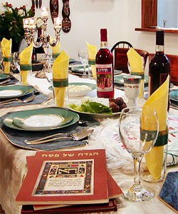 A table set ready for Seder.